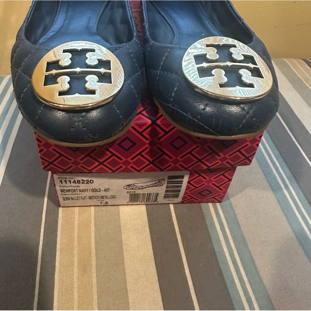 Navy and Gold Flats with Logo Accent